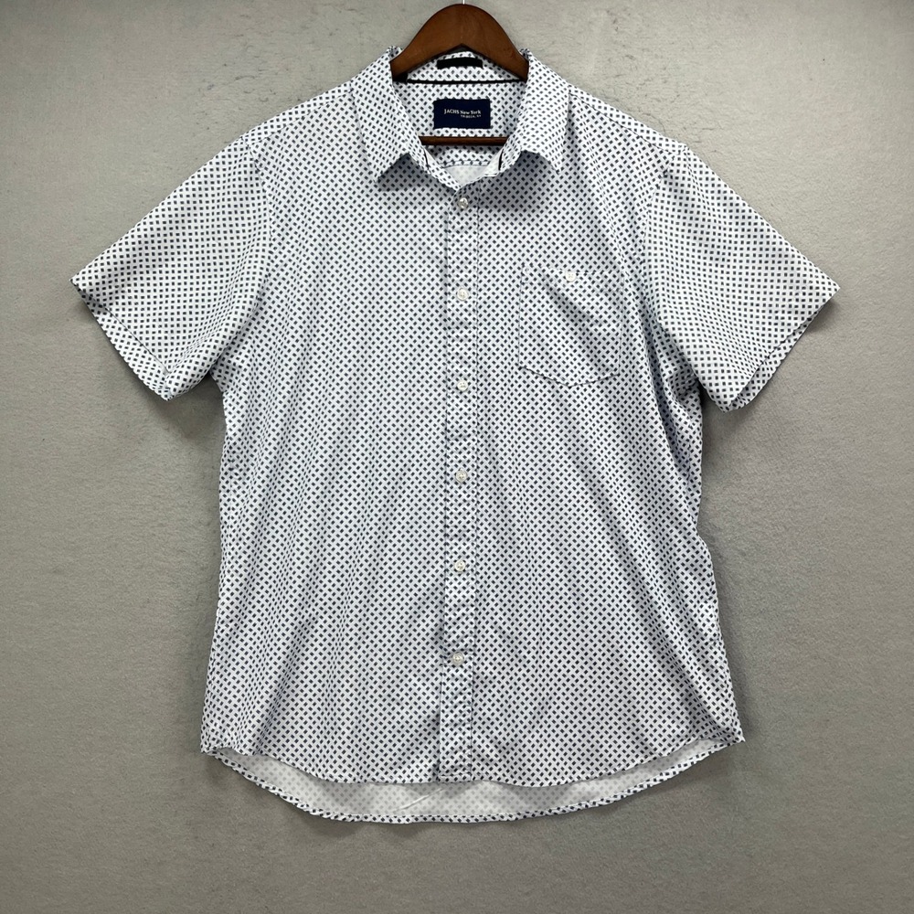 Jachs New York Button Up Shirt Mens L White Blue Geometric Performance Active